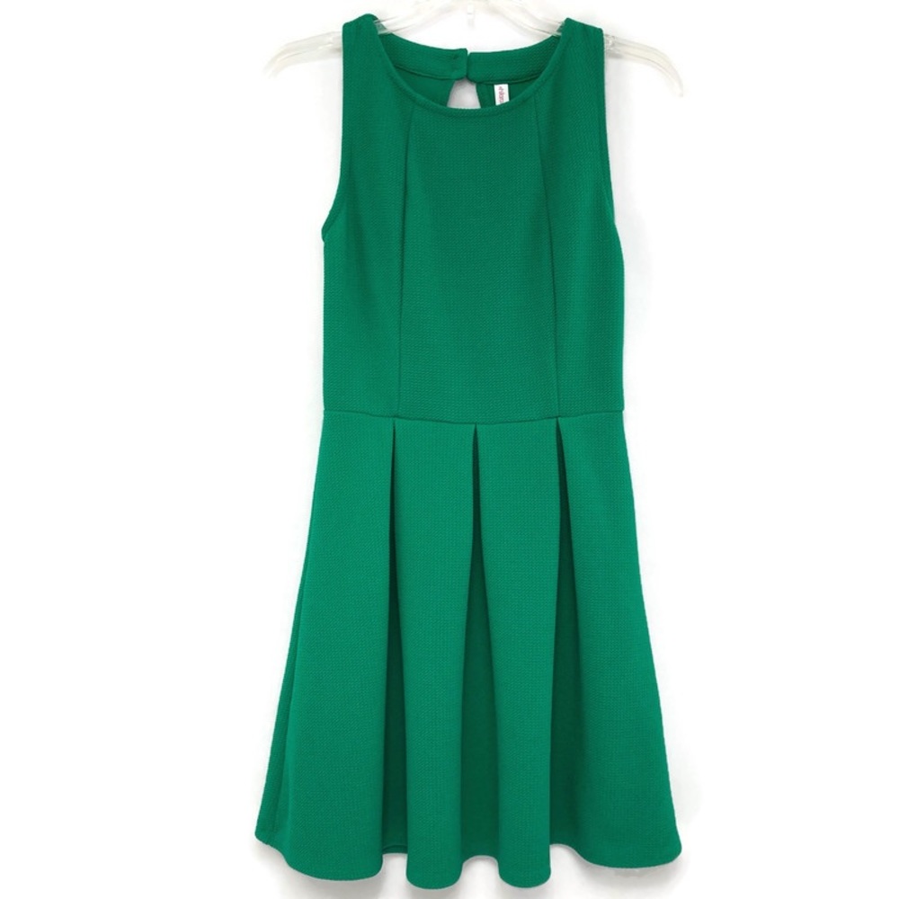 Xhilaration Green Fit & Flare A Line Sleeveless Box Pleat Dress Size XS